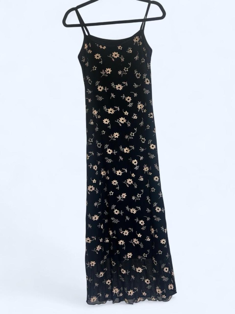 Vintage 90s Black Floral Slip Maxi Dress - Women